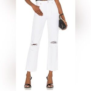 ROLLA'S Free People White Distressed Straight-Leg Jeans High Rise Size 28